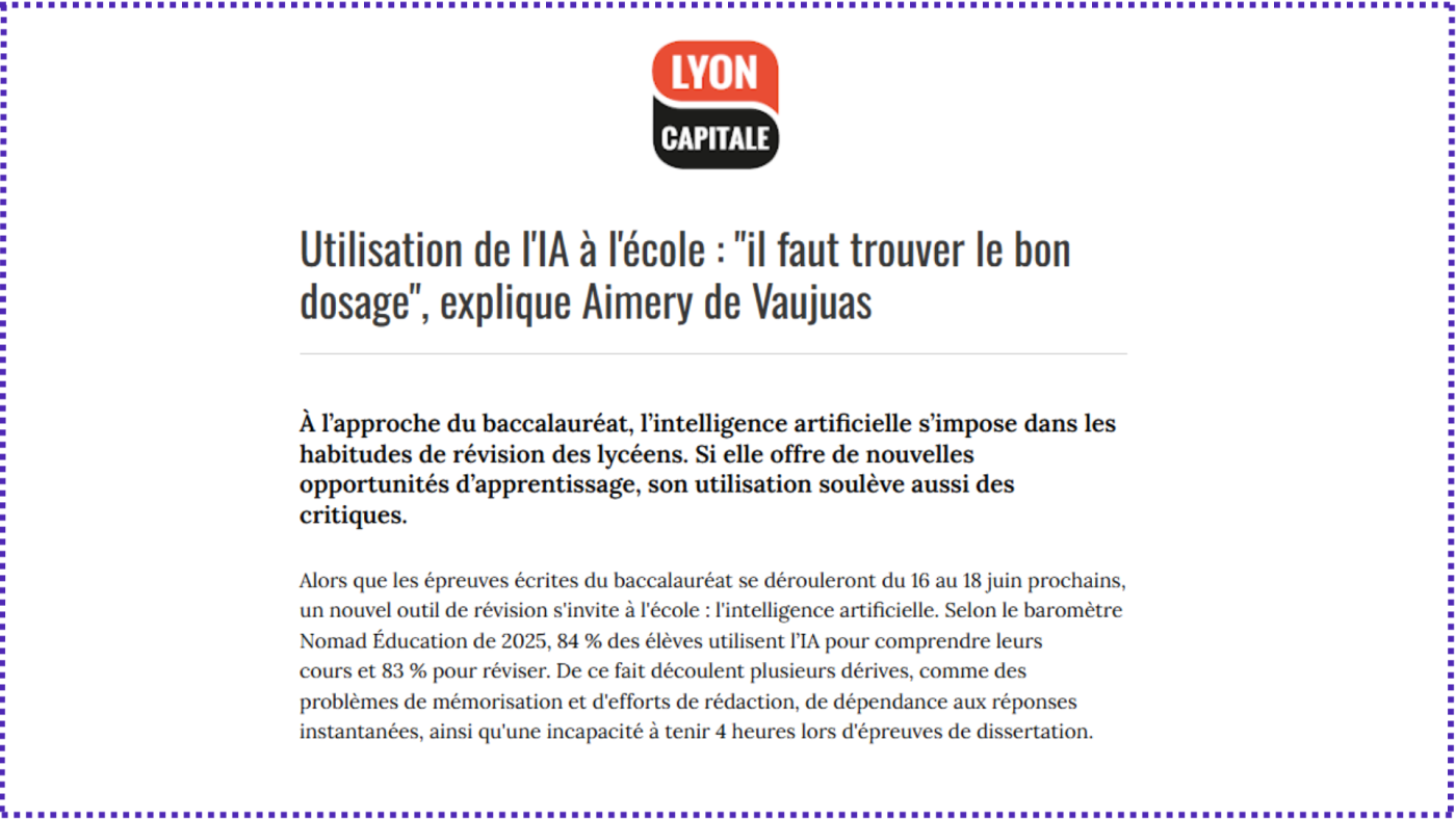 Utilisation de l'IA à l'école : "il faut trouver le bon dosage", explique Aimery de Vaujuas